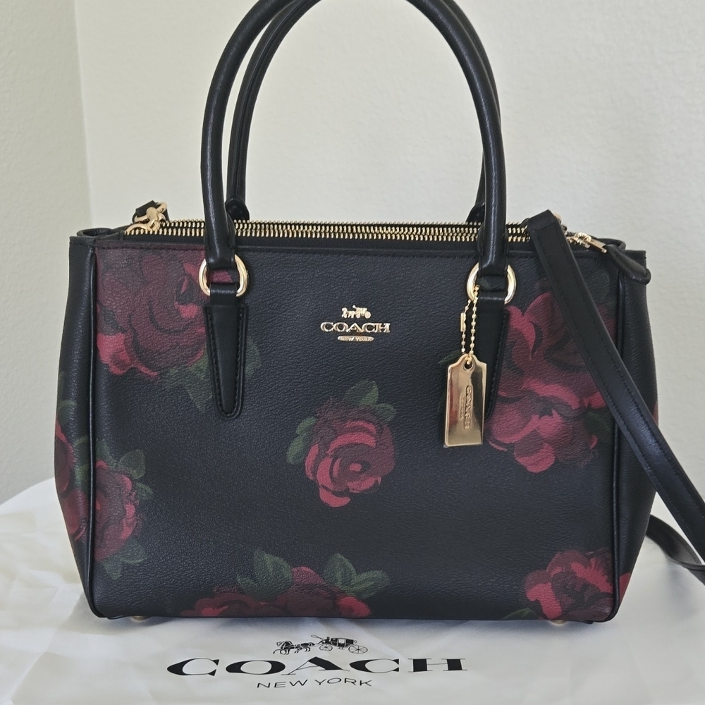 Coach Black and Red Floral Satchel